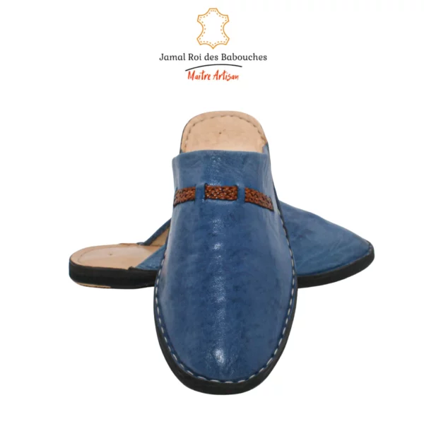 Babouche en Cuir Bleu