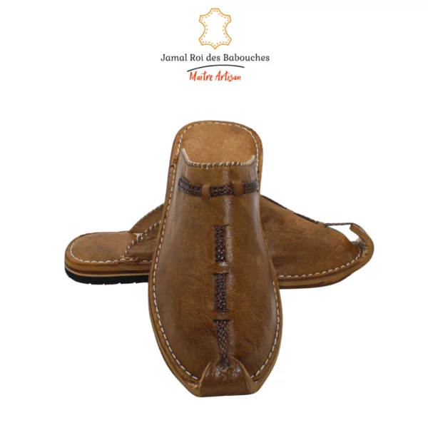 Babouche aladin en cuir marron