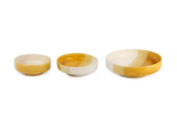 Lot de 3 assiettes creuses artisanales en céramique – Jaune safran & crème – Fait main au Maroc – Image 3