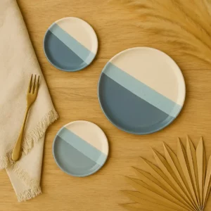3 assiettes bleu