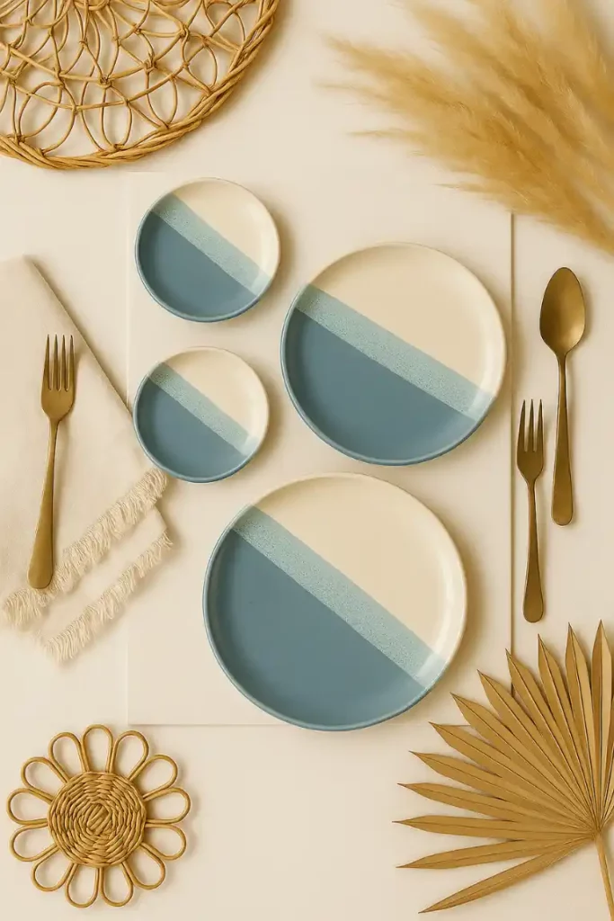 lot 3 assiettes bleu
