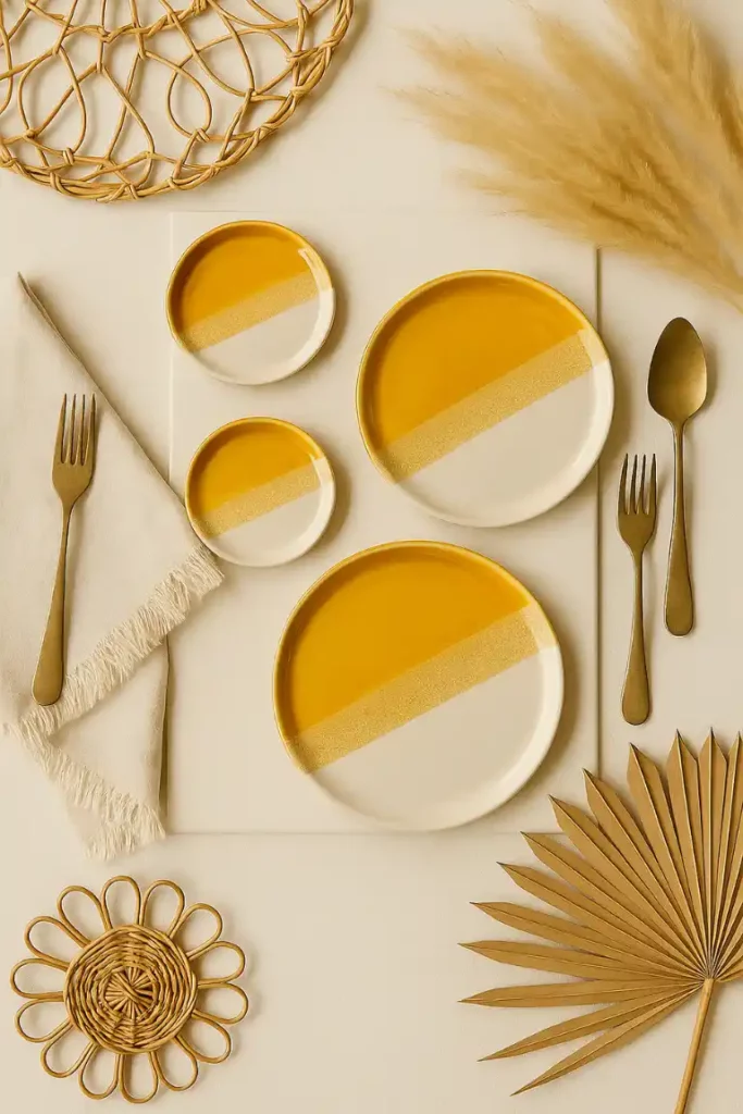 lot 3 assiettes jaune safran